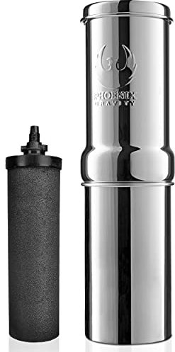 PHOENIX GRAVITY 1-Litre NSF Certified AISI 304 Stainless Steel Countertop Water Filter System with 1 Smart (Black) Carbon Filter Elements & Free Stainless Steel Water Tap (1 L)