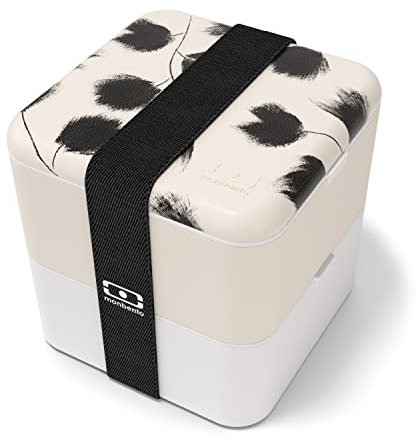 monbento - MB Square Graphic Plume Bento Box mit Feder Muster - Made in France - große Brotdose groß mit 2 Fächer - Lunch Box perfekt für Büro/Meal prep/Schule