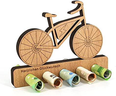 Giftota - Originelle E-Bike Geburtstag Geldgeschenk Holz - Geldgeschenk für Radfahrer - Fahrrad, Elektrofahrrad Geschenk - Geschenke aus Holz - Geschenke Geldgeschenk für Frauen und Männer