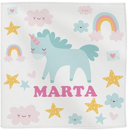 Wanapix | Stoff Servietten für Kinder Personalisiert mit Namen | Schule/Kindergarten | Waschmaschinengeeignet | 45x45cm | Einhorn