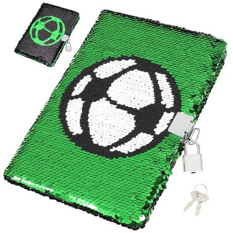 STOBOK Fußball Tagebuch Mit Schloss Wendbares Pailletten Notizbuch Mit Großem Linierten Schreibblock Für Schule Reisen Und Persönliche Notizen