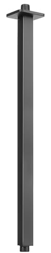 HarJue 24 Inch Matte Black Rain Shower Square Extension Arm with Flange and Teflon Tape Stainless Steel Ceiling Mount Shower Extender for Fixed Shower Head