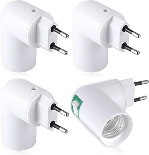 WUIOWPPIC E27 Lampenfassung mit Stecker Eu-Stecker E27 Sockel Adapter 180° Drehung E27 Adapter Steckdose E27 Lampenfassung Steckdose (Weiß 4pcs)