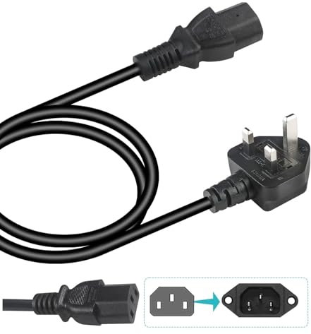 C13 Kettle Lead Power Cable, IEC C13 UK Plug, 1.2M Length, Compatible with TVs, Monitors, Printers, PCs, Computers, Laptops