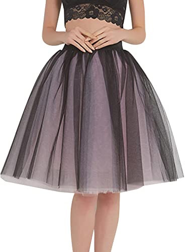 Tütü Damen, Schwarz Weiß Mini 80er Jahre Tüllrock Tütü Abschlussball für Karneval Party Kurz Abendkleider Faschingskostüme Karneval Glitzer Pailletten Rosa Rock Tutu