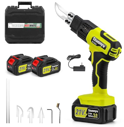 Huanyu Cuchillo Caliente Inalámbrico - 4 Cuchillas 100W Eléctrico con Indicador de Temperatura 500℃ Max, 3.0Ah Batería y Refrigeración por Aire