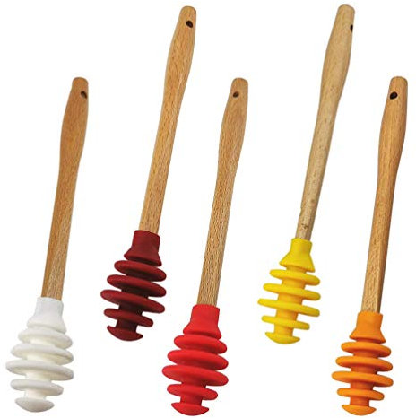 5 Piezas de Silicona Cuchara de Miel Palillo de Miel Agitadores de Vidrio Reutilizables Varillas for Revolver Café Varillas for Revolver Cuchara de Miel de Abeja Cuchara for Agitar con Mango de Madera
