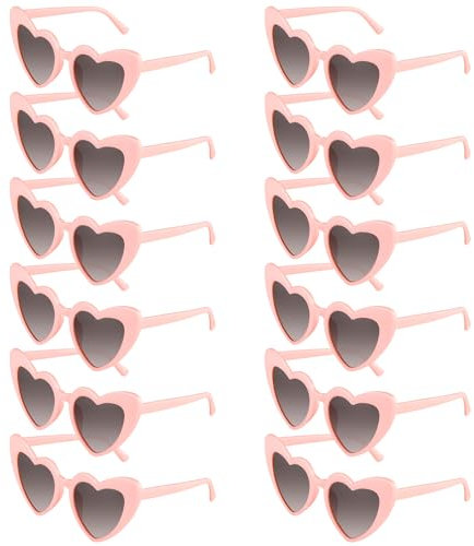 BOUBONI Lot de 6/12/24/48 lunettes de soleil vintage en forme de cœur pour enterrement de vie de jeune fille, fête de mariage, rose, 15.3cm/6.02inch