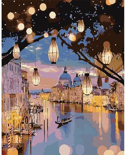 DAERLE Peinture par Numéros pour Adulte Paysage nocturne, Kits de Peinture au Numéro Beau paysage Avec Pinceaux Peinture de Dessin de Pigment Acrylique, Vloisirs Créatifs Adultes 40x50cm