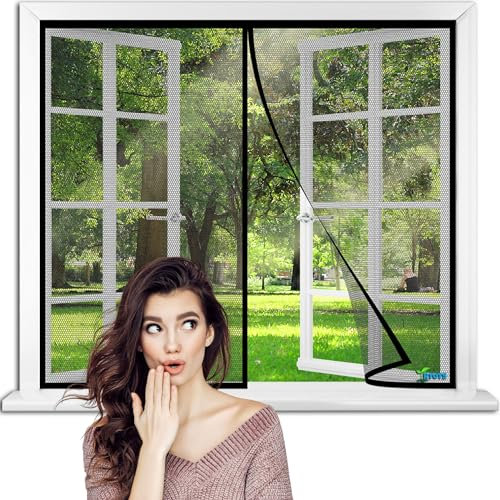 Fliegengitter für Fenster mit Magic Click 145 x 130 cm Moskitonetz individuell zuschneidbar für alle Fenster | Einfache Montage mit 12 Magneten - kein Bohren oder Schrauben【Schwarz】