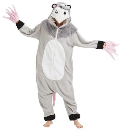 AMAMHAHAVA Süßer Opossum Einteiler für Erwachsene, Halloween, Cosplay, Weihnachten, Nachtwäsche, Karnevalskostüm