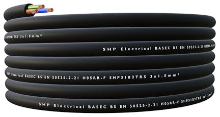 SHPELEC® H05RR-F 3 Core Flexible Rubber Cable - Premium Electrical Wire for Indoor and Outdoor Use - 1.0mm, 1.5mm, 2.5mm 5m, 10m, 20m (1.5mm 3 Core - 30m)