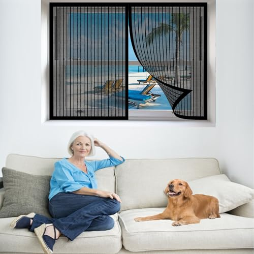 Premium Slim Fliegengitter 55 x 210 cm Ohne Bohren Insektenschutz Feines Undurchdringliches Gitter Einfache Installation für Fliegengitter Fenster Mückengitter, Schwarz