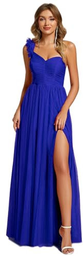 Ever-Pretty Robe de Demoiselle d'honneur Maxi Fendue sans Manches Robe Soirée Femme Bleu Saphir 48