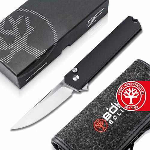 Böker Solingen® Kwaiken Compact Button Lock - Flipper Messer mit Kugellager - Einhand Messer im Japan Look - taktisches Einsatzmesser mit Clip - edler Gentleman Folder in Etui - Made in Germany