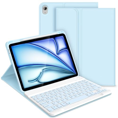 GOOJODOQ Funda con Teclado para iPad Air 6 Generación 11 2024, Desmontable Español Ñ Teclado con Funda Protectora para iPad Air 6ª 11/5ª/4ª 10.9, Azul
