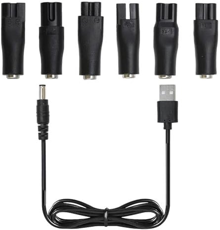 7-in-1 USB Shaver Charger Cable – 5V Power Cord with 6 Adapter Heads for Hair Clippers, Beard Trimmers, Shavers, Desk Lamps, Purifiers - Ideal for Home & Travel