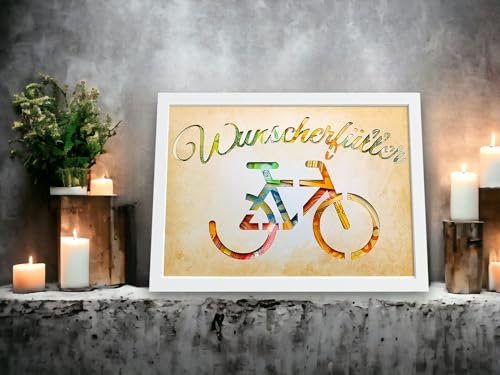 Geldgeschenk Geburtstag Wunscherfüller Geschenk zum verschenken zum Geburtstag Weihnachten Geld mit Bilderrahmen DinA4 Weiß (Fahrrad, Bilderrahmen Weiß)