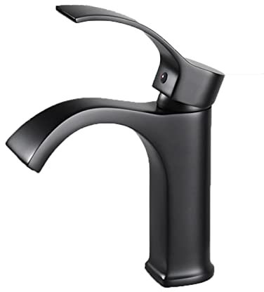 HGJHJJHK Badezimmer-Mischbatterie, Wasserfall, Einhebelmischer, Einloch-Badezimmer-Waschtischarmatur, Einhebelmischer, Waschtischarmatur, Wasserfall, kurz, Schwarz