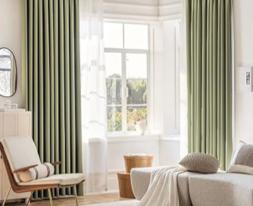 Homxi Wärmeisolierende Vorhänge 2er Set,2 x 137W x 229H cm,Vorhang Jugendzimmer Grün Einfarbig Küchengardinen Modern mit Ösen