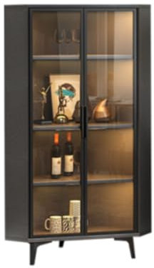 WEIDPHL Eckvitrine, Aufbewahrungsschrank Mit Glastüren, Vitrinenwürfelregal Mit Sensorlicht, Glasvitrine Für Schlafzimmer, Flur,Schwarz,Small