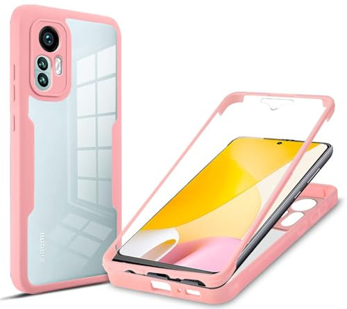ILING Trasparente Cover per Xiaomi 12 Lite 5G, 360°Complète Protection Antiurto Custodia con Protezione Schermo Integrata, Ultra Sottile Hard PC Silicone TPU Bumper Caso (Rosa)