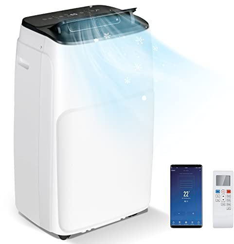 TANGZON 5-in-1 Portable Air Conditioner 12000BTU/14000BTU, WIFI Smart App, Mobile Cooler, Heater, Dehumidifier, 3 Speeds Fan with Sleep Mode, 24H Timer, Remote Control & Digital Display (14000BTU)