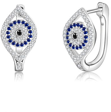 POPLYKE Blau Böses Auge Ohrringe Sterling Silber Huggie Hoop Ohrringe für Frauen Schmuck für Damen