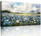 MHARTK66 Blaues Blumenmeer Leinwand Bilder, 50x100 cm Groß Wandbilder Wohnzimmer Landschaft Bild Aesthetic, Modern Wanddeko Kunstdruck Schlafzimmer Esszimmer Büro Küche Badezimmer