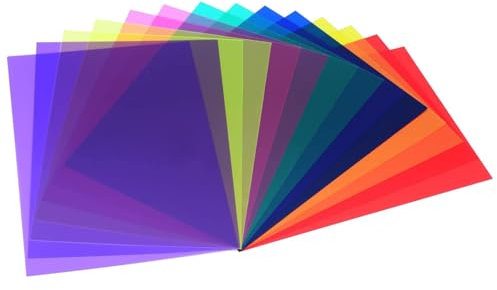 Gel A4 Transparente Farbfolien Set,12 Bunte Farben Tischfolie Farbig PVC Lichtdurchlässige Fensterfolie Lampenfolie Cellophanfolie für Bastelbedarf,Fotografie,Geschenkverpackung 29,7x21cm