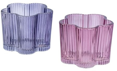 2er Set Teelichthalter Blumenform Lila Rosa Kerzenhalter Blume Frühling Tischdeko Windlicht Ostern Deko Kerze Kerzenständer