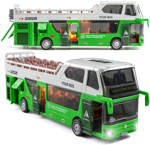 Yewkou Toy City Bus with Lights & Sounds for Boys and Girls, Realstic Double Decker Bus Toy Great Gift for Kids Boys Girls Ages 3 and Up (Green)