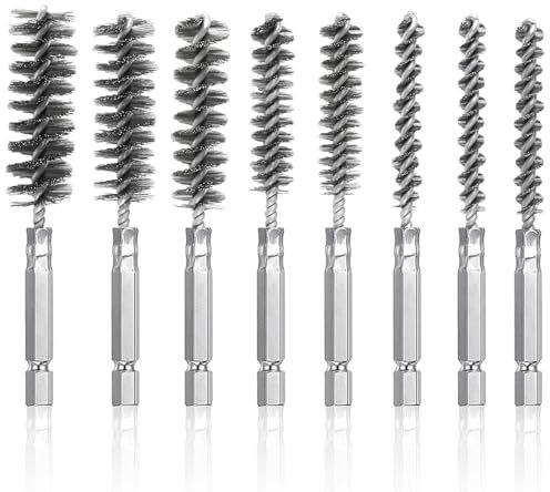 Lot de 8 brosses métalliques pour perceuse, chaudière en acier inoxydable avec tige hexagonale 1/4, brosse cylindrique 1/4, embout de brosse pour visseuse sans fil pour ponceuse à percussion, 8-25 mm