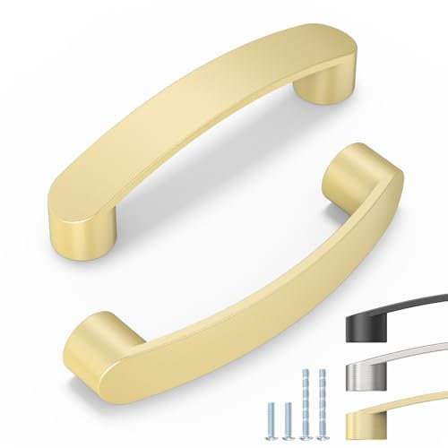 ELEBUILD 12 Stück, 96mm, Gebürstetes Messing, Moderne Designküche zieht für Möbelgriffe