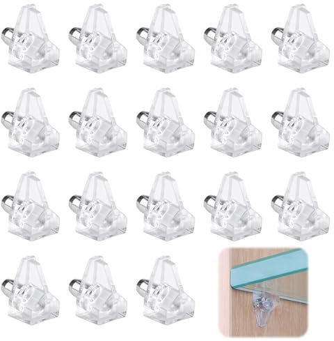 200 Stück Einlegeboden Halter 5mm Kunststoff mit Stahlstift Regalbodenträger, Dreieckige Glasbodenträger Abdichtung für Möbel Bücherregale Schränke Holz Glas-Böden Regal Halter (Transparent)