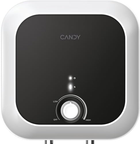 Candy CTR10RS/E, Termo Eléctrico, Vertical, 10 litros, 1500W, 75ºC, Termostato Externo Ajustable, Negro y Blanco