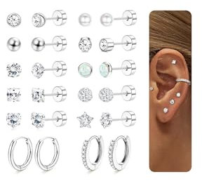 MOGASA 12 Paar Hypoallergene Chirurgenstahl Ohrringe Set für Damen Herren Knorpel Conch Tragus Helix Piercing Ohr Medizinische Ohrstecker und Creolen Set Silber Ohrringe Damen