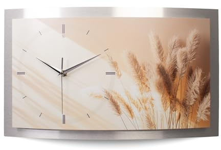 Kreative Feder „Relax Pampas“ 3D Designer-Wanduhr mit leisem Uhrwerk – Handarbeit Made in Germany (WAA046, 80x40cm; leises Quarzuhrwerk)