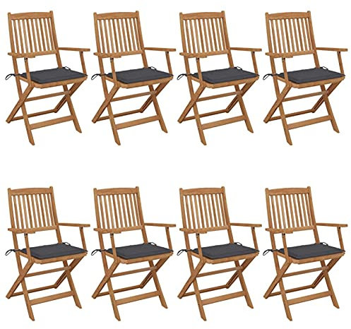 Fasba 8X Akazienholz Massiv Gartenstuhl Klappbar mit Kissen Klappstuhl Holzstuhl Stuhl Stühle Gartenstühle Balkonstuhl Terrassenstuhl