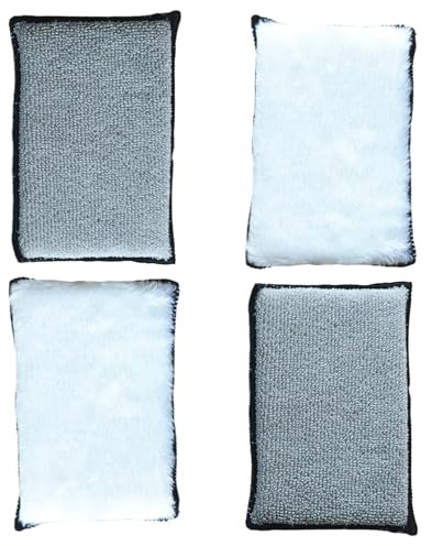 4 Pcs Double Sided Scrub Pads Car Detailing, Microfibre Scrubber Detailing Pads, Car Wash Sponge, Cars Interior Cleaning Sponge for Upholstery, Leather, Cockpit & Fittings (5.1x3.1)
