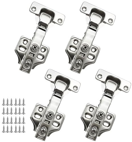 Charniere Porte Placard, Charniere Porte Cuisine Lot de 4, Charnière Porte 35 mm à Fermeture Douce, Inox Charnière Invisible 110° Réglable avec Amortisseur pour Meubles, Armoires, Cuisines et Bureaux