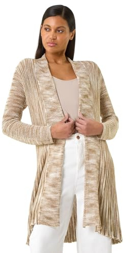 Roman Originals Pointelle Longline Cardigan for Women UK - Ladies Everyday Holiday Spring Summer Comfy Soft Evening Vacation Work Party - Natural - Size 18