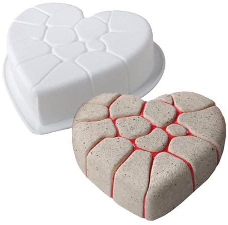 zwxqe Cupcake Mold, Cake Silicone Molds, Non Stick Baking Tools, Stylish Cracked Heart Mould, Durable Kitchen Supplies for Candy Brownie Tart Pastry Muffin Chocolate Dessert
