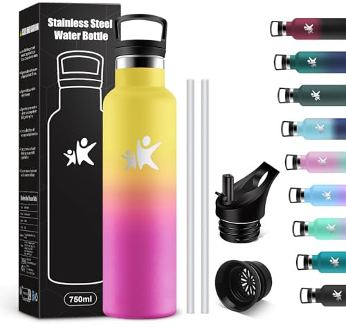 KollyKolla Trinkflasche Edelstahl 750ml Auslaufsicher Wasserflasche mit Strohhalm, BPA-Frei, Doppelwandige Vakuumisolierte, Doppelwandige Vakuumisolierte, Wasserflasche für Reisen, Camping, Wandern