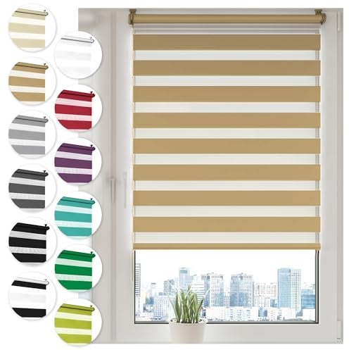 Sonello Doppelrollo Klemmfix ohne Bohren 35 cm x 100cm Beige Fensterrollo | Fenster Rollos Für Innen, Klemmrollo, Sonnenschutzrollo, Duo Rollo für Fenster & Tür, Zebrarollo, Tag und Nacht Rollo