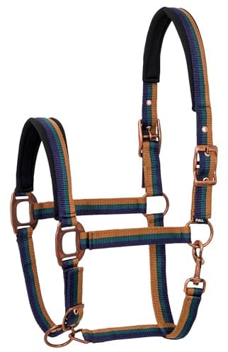 Start Rustic Halfter für Pferde – Verstellbares Nylonhalfter mit weichem Fellpolster – Komfortabel & scheuerfrei – Für Warmblut, Vollblut & Pony (Blau/Grün/Braun, Full (Warmblut))