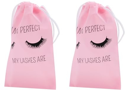 Xnuiasqe 50Pcs Bags Eyelash Packaging Plastic Makeup Bag Portable Toiletry Pouch for Women with Black Drawstring