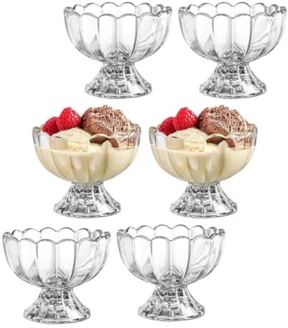 Lot de 6 petits bols à dessert/tasses à dessert en verre transparent à pied motif tulipe 150 ml – Parfaits pour dessert, sundae, glace, fruits, salade, collation, cocktail, condiment, trifle et fête