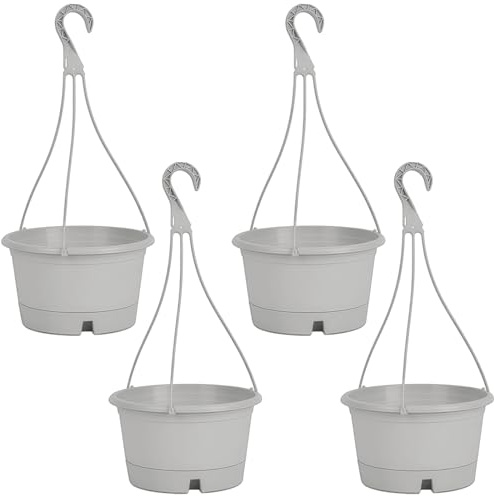 yeeplant Lot de 4 grands pots de fleurs en plastique à suspendre avec crochets et plateaux de drainage Idéal pour l'intérieur et l'extérieur pour balcon et jardin