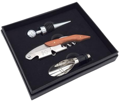 Elegantes 3-teiliges Weinset – Kellnermesser, Ausgießer & Flaschenverschluss in Geschenkbox